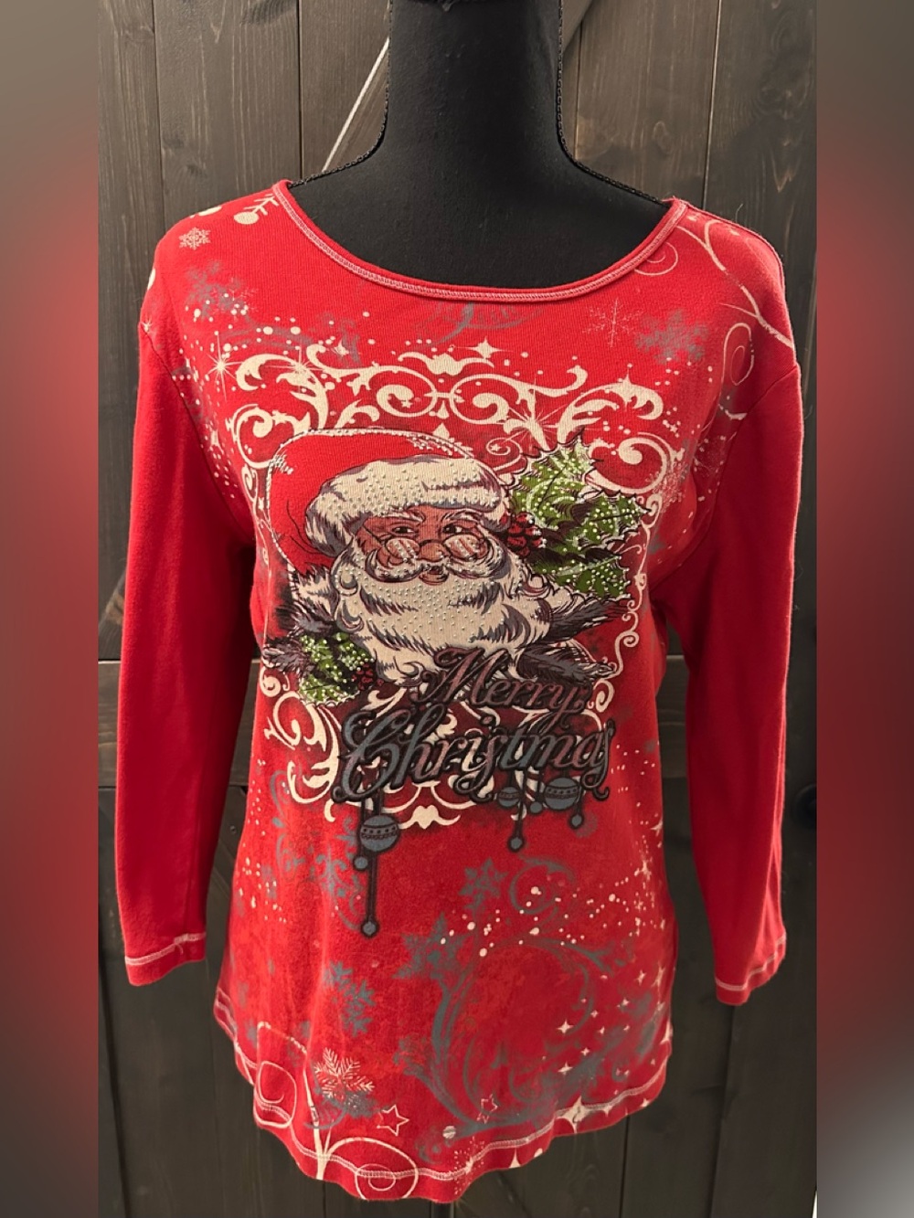 Blue Canyon Santa’s  'Merry Christmas'  Embellished Holiday Top - Size L